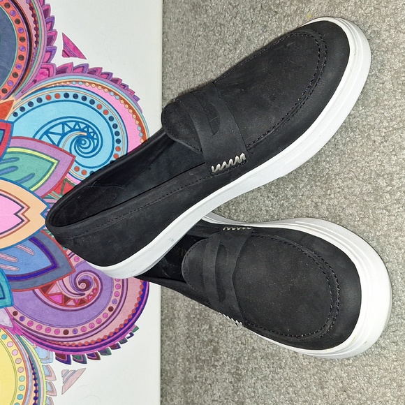 Patina Shoes - Black Slip-On Loafers with White Soles